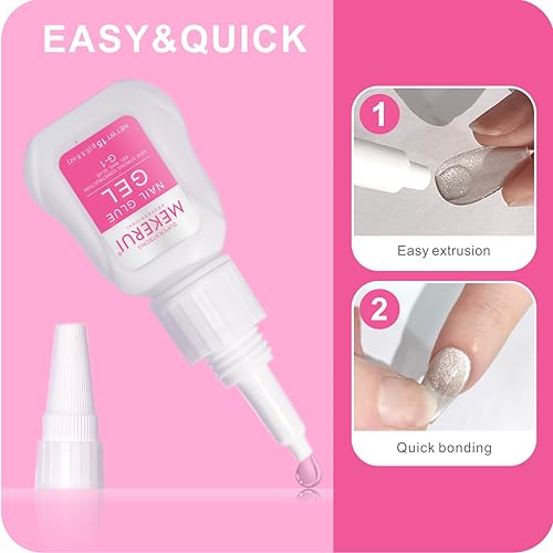 Mekerui Nail Glue & Remover Kit - 30+ Days Long-Lasting Gel, No UV Light Needed, Dropper-Type Quick Removal (G1 & R1 Professional Bundle) - size: 1 Fl Oz (Pack of 1)