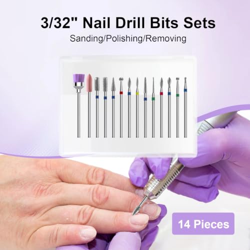 3/32'' 14Pcs Nail Drill Bits Set Diamond for Acrylic Gel & Cuticle Removal - color: 14Pcs Diamond Bit Sets