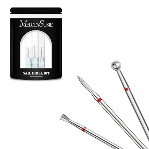 MelodySusie 3Pcs Cuticle Cleaner Nail Drill Bits Set, 3/32'' Safety Carbide Diamond Bits, Ball, Flame and Inverted Tapered Bits, Suitable for Cuticle Dead Skin Nail Prepare, Silver - size: Diamond Bits A Set
