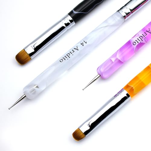 4pcs French Nail Art Brush & Dotting Tool, Pink Orange White Black - color: Colorful