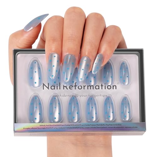 Nail Reformation Press On Nails, Blue Moon | Polka Dot Medium Almond 30 Pcs - color: Blue Moon