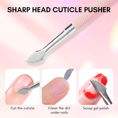 Makartt 1-Pack Pink Dual-End Cuticle Pusher, Stainless Steel - color: Pink Cuticle Pusher