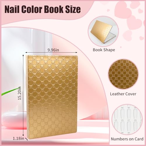 308 Nail Colors Chart with 360 Nail Tips Professional Nail Swatches Book Nail Gel Polish Display Card Book with Gel Nail Brush and Number Sticker for Nail Salons (Gold, one size) - color: Gold