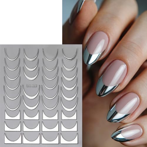 8 Sheets Gold Silver French Stripe Line Nail Stickers, 3D Self-Adhesive - color: Dh-825+826