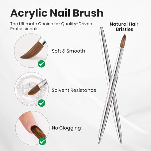 Beetles Pro 1-Pcs Acrylic Nail Brush – Professional Pure Bristles Kolinsky - color: C-Silver-2