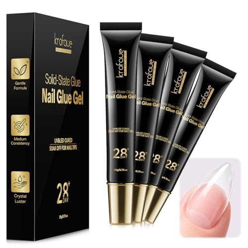 Krofaue Solid Nail Glue Gel 4 Pack, Press On Nail Glue, Strong Bond - color: Black