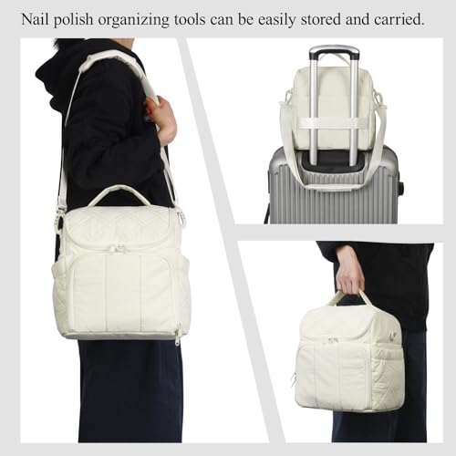 FCQQYWZ Nail Polish Organizer with 2 Detachable Cases Hold 60 Bottles & Nail Lamp, Portable Nail Organizers and Storage with Handle & Shoulder Strap, Travel Nail Bag for Manicure Tools - color: 60-Bottles-Beige