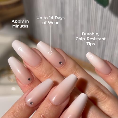 PaintLab Gradient Nude Diamond Press On Nails, Coffin, 30pc Fake Nails Kit - color: Gradient Nude (With Diamonds)