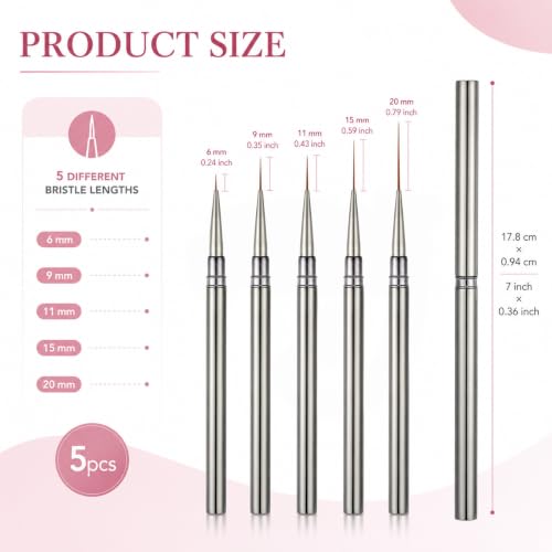 5Pcs Metallic Nail Liner Brushes,Liner Brushes for Nails