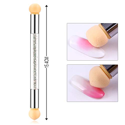 1Pc UV Gel Nail Gradient Sponges Pen With 16Pcs Replaceable Sponge Heads Double Head Nail Ombre Brush Acrylic Manicure DIY Nail DesignTools - color: white