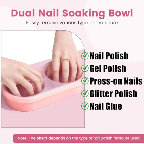 Dual Nail Soaking Bowl for Both Hands, Acetone-Proof Manicure Soak Bowl Kit - color: D3-Pink Large Soaking Area