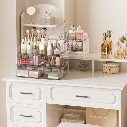 Clear Stackable Makeup Organizer with Drawer, 12''W Acrylic Storage Drawers - size: 4 Pack