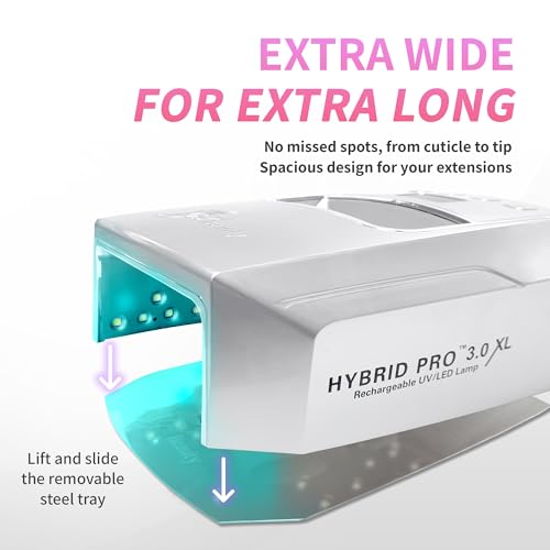 iGel Beauty Hybrid PRO 3.0 XL UV/LED Nail Lamp – Wireless Rechargeable 48W Nail Dryer, Extra Wide Full-Hand Curing, 9000mAh Battery, Smart Timer & Builder Gel Mode, Cordless Professional Lamp - color: Silver