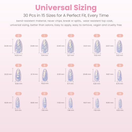 Nail Reformation Pearl Tide Press On Nails, Medium Almond, 15 Sizes 30Pcs - color: Pearl Tide