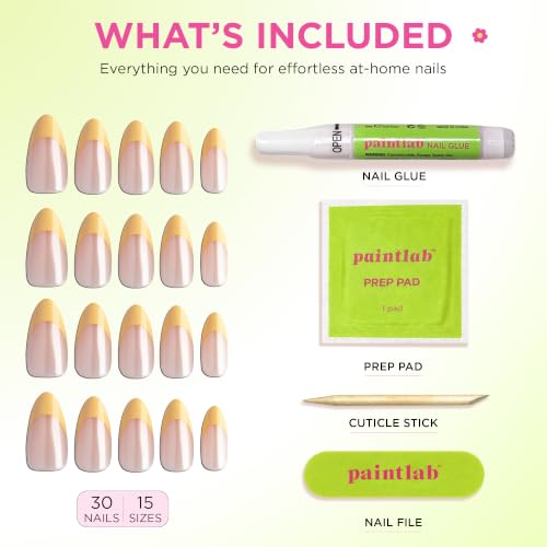 PaintLab Butter Yellow Chrome Press On Nails, Medium Almond, 30pcs Nail Kit - color: Butter Yellow Chrome