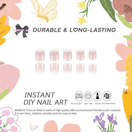 Press on Nails Short Square MABKJLF Fake Nails Full Cover Pink & White Gradient False Nails Glossy Glue on Nails Stick on Nails Acrylic Nails Artificial Nails for Women Girls 24Pcs - color: S43