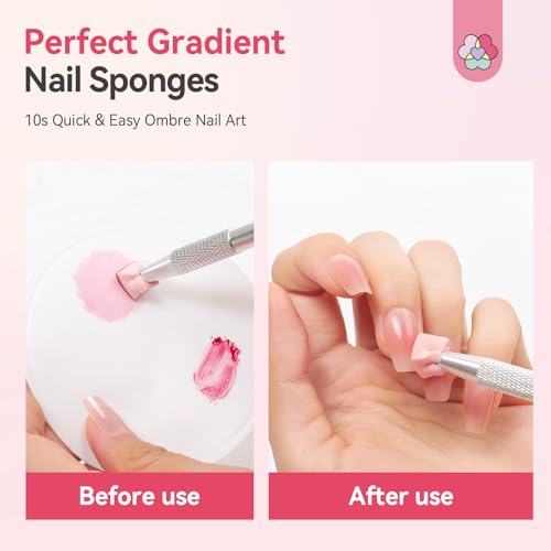 SAVILAND 100PCS Nail Sponges for Ombre: Pink Nail Art Sponges With Grabbing Pen Ombre Nail Sponge Gradient Nail Tools Aura Nails Ombre Nail Brush Professional Home DIY Nail Art Salon - color: 3A-Pink