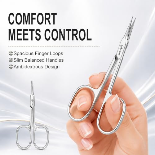 CGBE Curved Cuticle Scissors, Extra Fine Pointed Tip, for Russian Manicure - color: ['Silver']