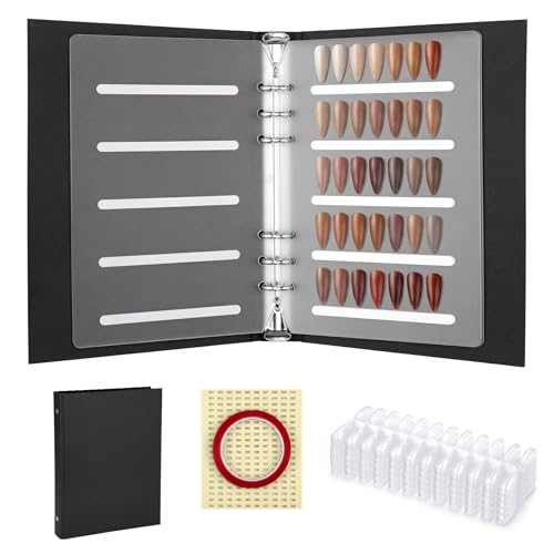 Segbeauty Nail Color Sample Swatches Book, Nail Polish Color Display Swatches Binder Book Black, Gel Press On Nails Organizer Case with 360 False Fingernail Polish Holder Art Salon Storage Boxes - color: Black, size: 9.1 x 6.7 Inch
