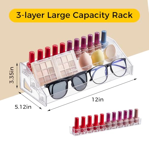 Acrylic Nail Polish Organizer Holder Rack 3 Layers, Clear Display Stand For Sunglasses,Essential Oils, Makeup Organizer, Holds Up to 36 Bottles - size: 3 Tier
