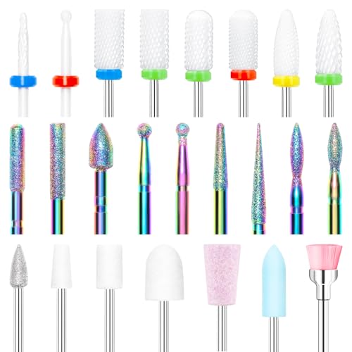 Modelones 24Pcs Nail Drill 3/32” Ceramic Diamond Carbide Nail Drill Bits - size: Nail Drill