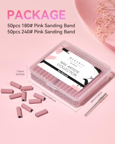 Makartt Nail Drill Bits Sanding Bands - 100 Pcs 180/240 Grit 3.1mm Pink - size: 180-240 Grit
