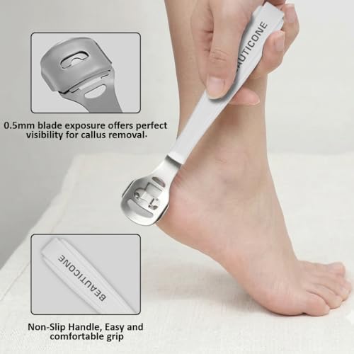 BEAUTICONE Professional Callus Shaver for Feet – Foot Scraper Pedicure Razor with Replaceable Blades – Hard Skin Remover for Cracked Heels & Dead Skin – Pedicure Foot Care Tool for Home & Salon Use - color: White
