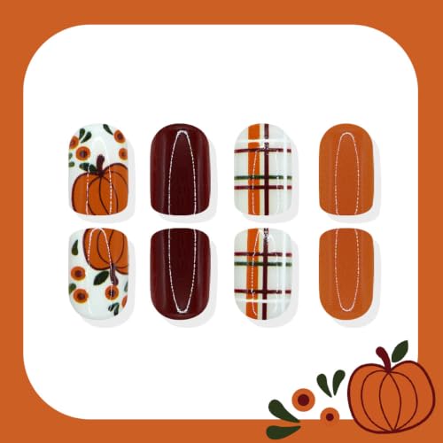 Fall Press on Nails, Thanksgiving Day False Nails, Short Square, 24Pcs - color: Style-24