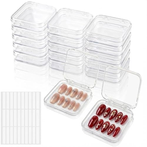 Clear Press On Nail Storage Containers 12-Pack Stackable Cases, Press Ons Nail Packaging Organizer Case, Acrylic Tips and Fake Nails Display Box for Travel and Salon Use (Clear 02) - color: Clear 02