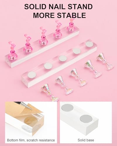 Nail Stand for Press Ons, Nail Holder for Painting Nails, Upgraded Solid Acrylic Magnetic Fake Nail Stands Tips, Flower Nail Holder with Double-sided Tape Practice Nail Art Tools - color: C-Flower