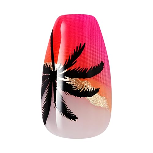 Kiss Impress No Glue Mani Press On Nails, Design, 'Sol', Pink, Medium Size, Coffin Shape, Includes 30 Nails, Prep Pad, 1 Manicure Stick, 1 Mini File