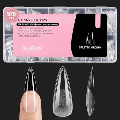 Beetles Gel Nail Tips Etch-X, Stiletto Medium, 576Pcs 12 Sizes