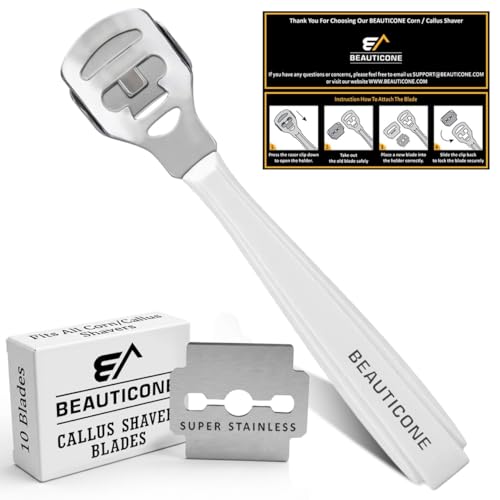 BEAUTICONE Professional Callus Shaver for Feet – Foot Scraper Pedicure Razor with Replaceable Blades – Hard Skin Remover for Cracked Heels & Dead Skin – Pedicure Foot Care Tool for Home & Salon Use - color: White