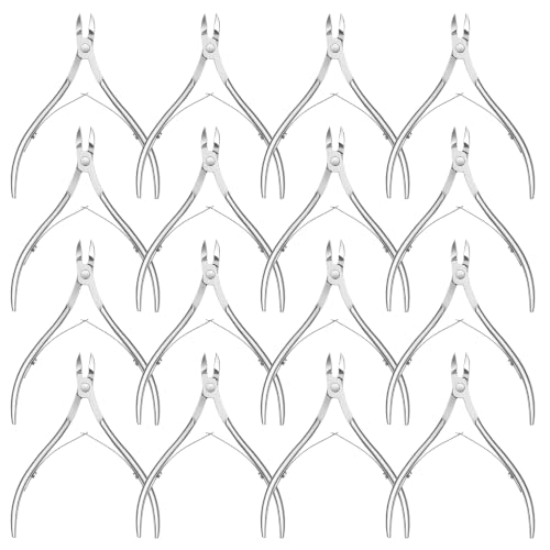16 Pcs Professional Cuticle Trimmer Nippers Stainless Steel Nail Cuticle Cutter Sharp Pointed Blade Dead Skin Remover Clipper Scissor Pedicure Manicure Tool for Fingernails Toenails Care Silver