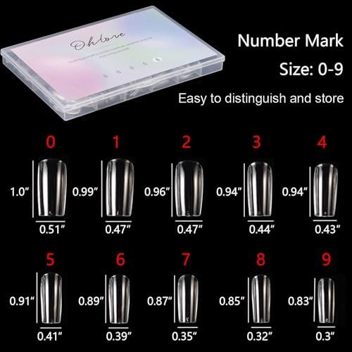 500Pcs Square Nail Tips Full Cover Clear Fake Nail Tips for Acrylic Nails, Size 0~9 - color: B-square clear