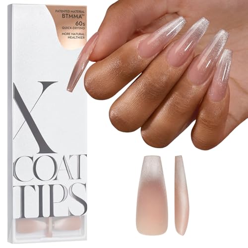 BTArtboxnails Brown French Tip Press On Nails, Long Coffin Nails, 160Pcs - color: French Cat Eye - Long Coffin