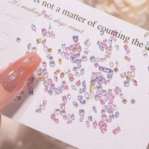 150pcs Shiny Zircon Nail Rhinestones Colorful Zircon Mini Nail Clear Rhinestones Multi Shapes Crystal Nail Gems Multi-Color Flatback Gemstones Nail Accessories Nail Supplies (Multicolor Gem) - color: Multicolor Gem