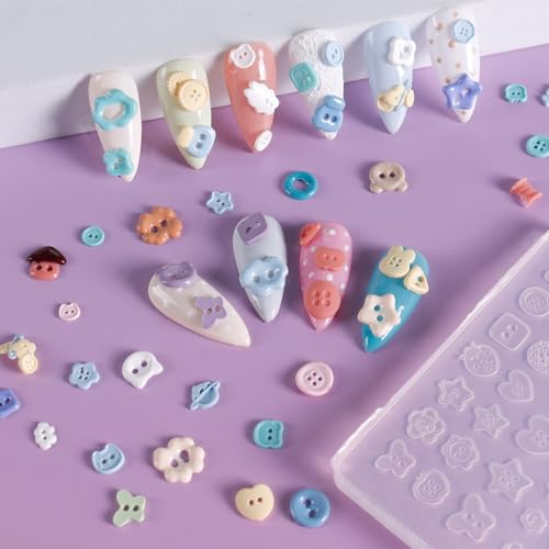 Laza 4pcs Button Silicone Nail Art Molds Multiple Shaped Nail Molds - color: Button