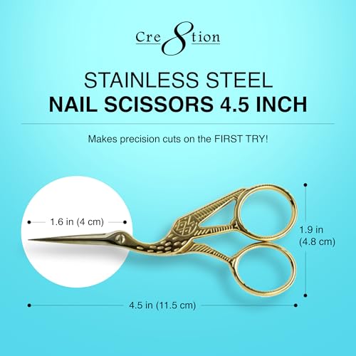 Cre8tion Stainless Steel Nail Scissors S04 Gold Bird, Acetone-Proof, 4.5" - size: 4.5 Inches - Gold Bird