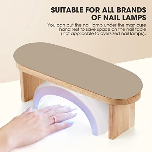 Nail Arm Rest, Professional Adjustable Height Nail Arm Rest Solid Wood with PU Leather Soft High-Density Sponge, Hand Rest for Nails(BEIGE)