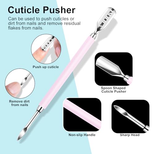 NXJ INFILILA Cuticle Pusher and Cuticle Cutter, 2Pcs Pink Cuticle Pusher Tool Stainless Triangle Cuticle Peeler Scraper Manicure Pedicure Tools Cuticle Remover Kit for Nail Care - size: Pink Cuticle Tools-2pcs