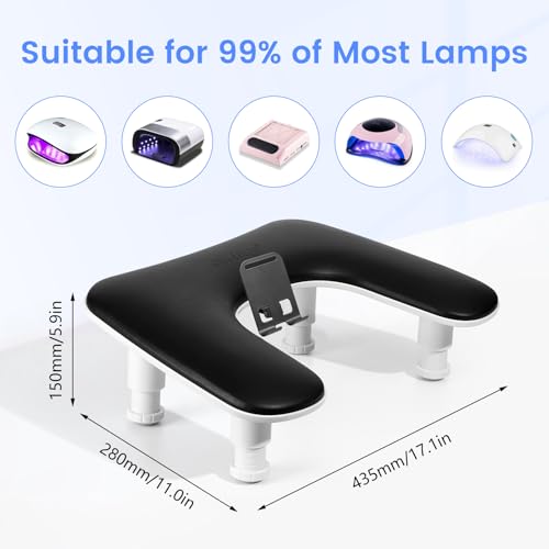 U-Shaped Manicure Arm Rest for Nails Tech with Rotating Phone Stand, Black - color: 3nd Gen Black