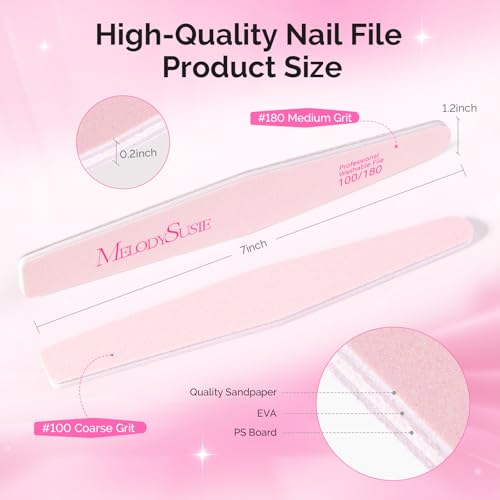 MelodySusie 2Pcs Nail Files 100/180 Grit Emery Boards Pink - size: 2Pcs Diamond Shape