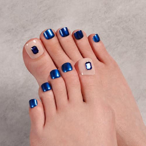 Nail Reformation Press On Toenails, Milky White & Navy Blue Short Square - color: Sapphire Dream