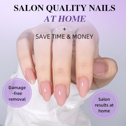 Light Nude Press On Nails, Short Almond, Glossy Skin Tone Glue On Nails - color: A12-Light Nude