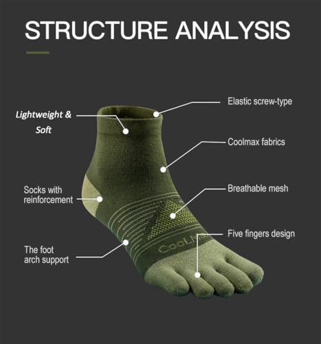 Toe Socks Cool-max Running Socks for Men Women 3 Pairs Athletic Breathable Five Finger Socks - color: Multicolor-c04# Quarter/3 Pairs, size: Large