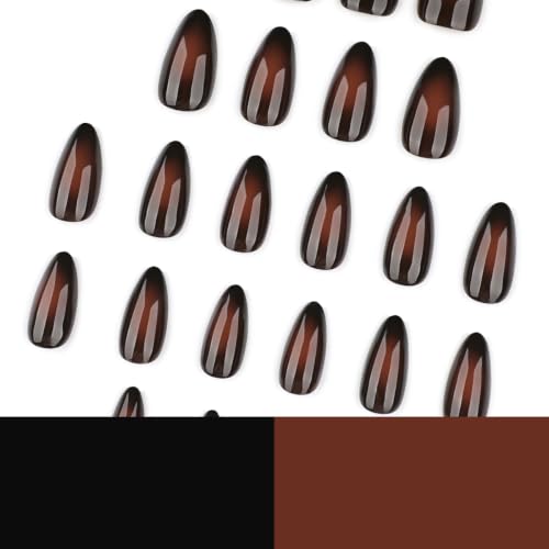 Brown Ombre Press on Nails Medium Almond False Nails 24Pcs - color: style-19