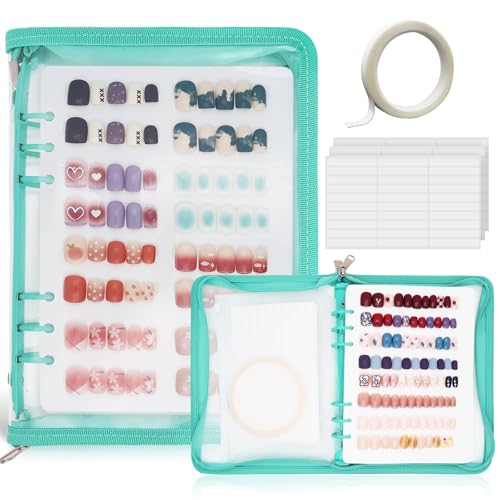 KEIFIN A5 Press On Nail Book Display Storage Organizer Binder, Cyan - color: CYAN