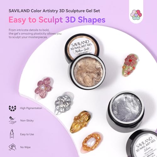 SAVILAND 3D Sculpture Gel Set, No-Wipe Non-Sticky Builder Nail Gel - color: A1-Metallic 3D Sculpture Gel