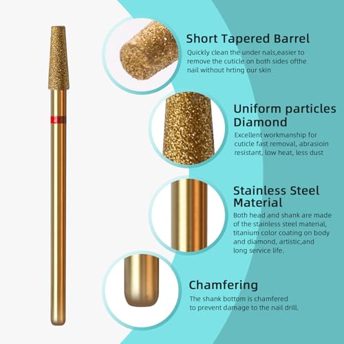 3mm Short Tapered Cuticle Clean Nail Drill Bit, Titanium Series Russian Diamond Nail Bits Professional Safety Under Nail Cleaner for Cuticle Dead Skin, Electric Nails Accessories, Fine - color: 3mm Short Tapered Barrel Cuticle Bit, size: Fine - F